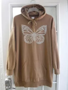 No Boundaries Butterfly Rhinestones on Brown Hoodie Top Women L(11-13) ~NWT~ - Picture 1 of 6