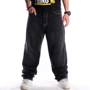 Street trend black wash jeans men hip hop dance baggy plus fat plus size pants - Picture 1 of 12