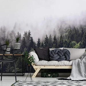 Living room Forest Wallpaper photo wall mural 366x254cm Foggy forest green trees - Picture 1 of 6