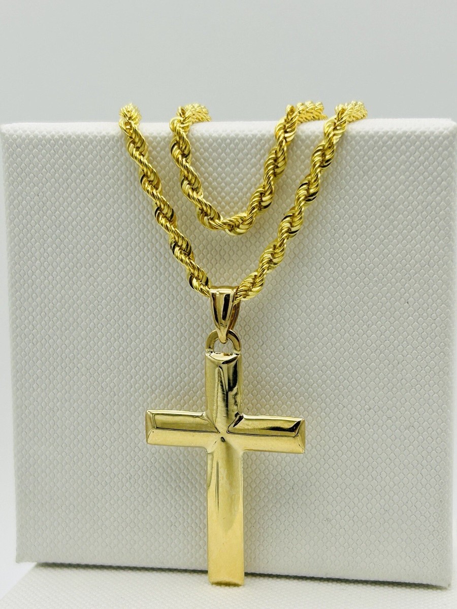 Gold Rope Chain Gold Vermeil 14 Karat Gold 18 Inch Chain 14K Gold Chain  Cross Pendant Necklace For Men, Women 14ct W/real Strong Solid Clasp Miami 