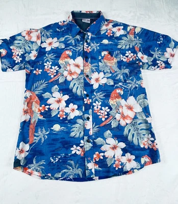 Camisa Ron Jon Surf Shop SS Para Hombre L Abotonada Azul Blanco Floral y Patrón de Loro Foto 1 de 4