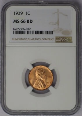 1939 1c Lincoln Wheat Cent - NGC MS 66 RD - Image 1 of 2