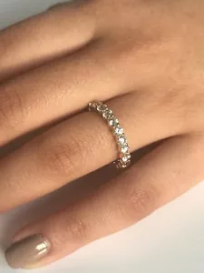 Anillo de eternidad de oro amarillo sólido de 14 K banda de boda sin fin diamante creado en laboratorio - Imagen 1 de 13