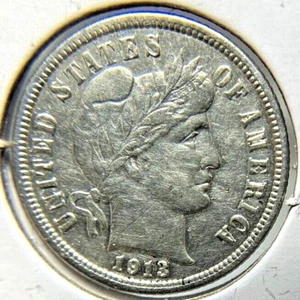 1913 Barber Dime 90% Silver AU details. 5.59 FREE SHIPPING - Picture 1 of 6