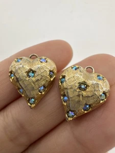 Vintage Weiss Gold Tone Rhinestone Heart Charms  - Picture 1 of 4