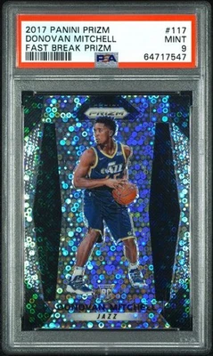 2017 Panini Prizm #117 Donovan Mitchell Fast Break Prizm PSA 9 - Image 1 of 2