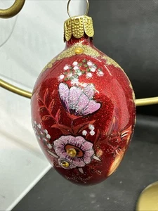 Weihnachtsschmuck Glas Ei Joan Rivers rot gold Glitzer handbemalt 2010 - Bild 1 von 3