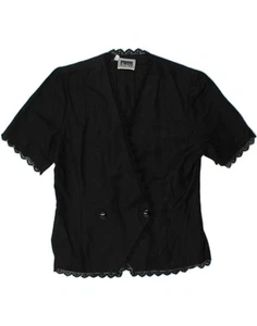 LUISA SPAGNOLI Womens Short Sleeve Blazer Jacket IT 46 Large Black Linen PA10 - Picture 1 of 3