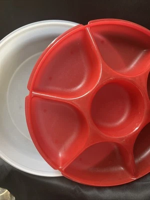 Tupperware Large Divided Serving Tray Vegetable/Snack Center Red Chip And Dip - Image 1 of 2