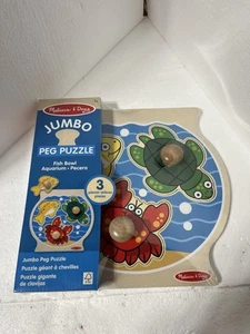 Neu Melissa & Doug Fischschale Jumbo Knopf 3 Stck Puzzle Holz für Alter 1+ - Bild 1 von 3