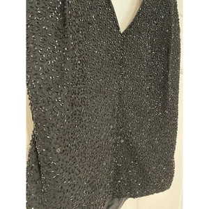 VTG 90s Laurence Kazar 100% Silk Beaded Sequin Halter Top Party Tank Size 14 XL - Picture 1 of 10