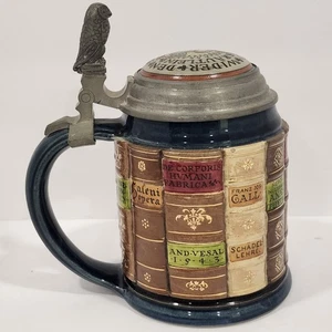 Mettlach Villeroy & Boch Medical Book Beer Stein 1893–1902 WMF Lid Rare - Picture 1 of 13