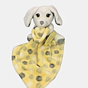 Little Beginnings weißer Welpe grauer Hund Plüschtier Lovey gelbe Decke Punkte - Bild 1 von 2