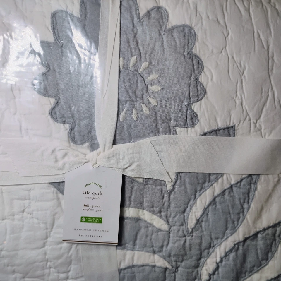 POTTERY BARN Lilo Handcrafted Cotton Quilt-Full/Queen-Chambray-NWT - Image 1 of 4