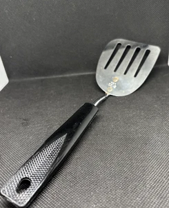 Vintage Ecko Spatel Wender (4) Schlüsselloch Schlitz Utensil schwarzer Griff Made in USA 9 1/2 - Bild 1 von 7