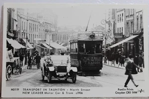United Kingdom England Taunton North Street Motor Car Tram Postcard Old Vintage - Picture 1 of 2