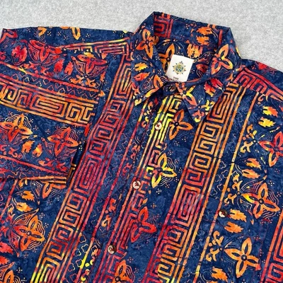 Territory Ahead Popover Shirt Mens Large Blue Orange Aztec Tribal Hawaiian Camp - Image 1 of 4