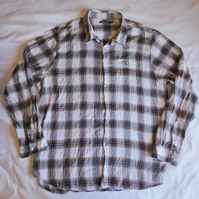Volcom Plaid Men's 2XL White Purple Long Sleeve Flannel Casual Button Down Shirt - Image 1 of 4