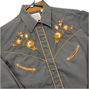 Vintage Country Charmers Western Shirt Damen L braun Blumen bestickt Perlen Druckknopf - Bild 1 von 9