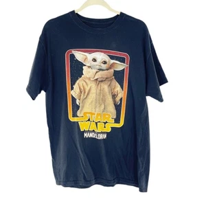 Star Wars Mandalorian Large Grogu Baby Yoda Graphic Black Cotton Mens Shirt Tee - Picture 1 of 9