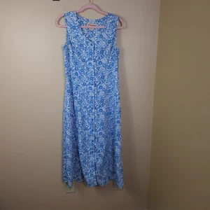 Vestido midi vintage Expression blanco y azul floral sin mangas talla 10 - Imagen 1 de 11
