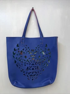 Blau Herz Cutout Boho Hobo Kunstleder Beuteltasche Tasche Handtasche Wende mit Etui - Bild 1 von 8