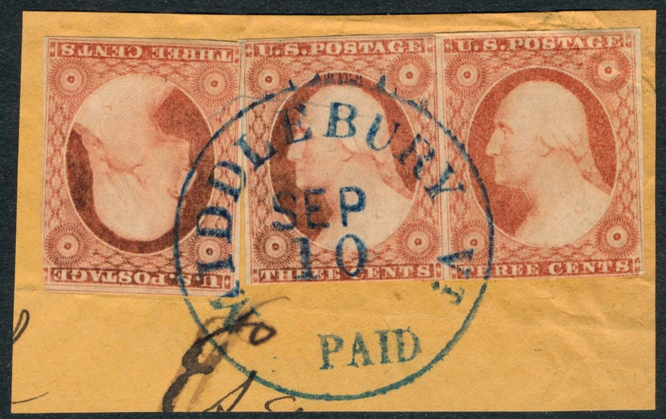 EE. UU. #10 #10 #11 Washington 3c 1851 Imperf Usado Middlebury Matasellos Foto 1 de 1