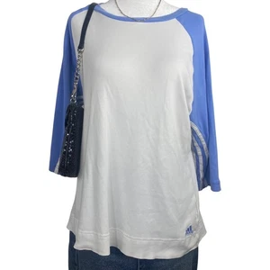 Y2K Adidas Raglan Baseball Tee Women's XL White Blue 3/4 Sleeve Athletic Casual - Picture 1 of 8
