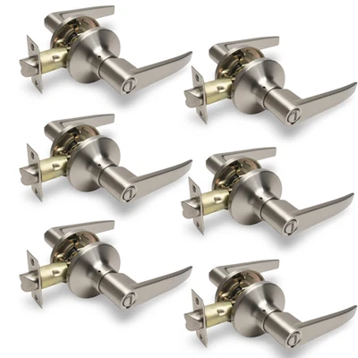 6 Pack Brushed Nickel Door Handles Privacy Door Levers, Heavy Duty Bath/Bedroom - Image 1 of 4