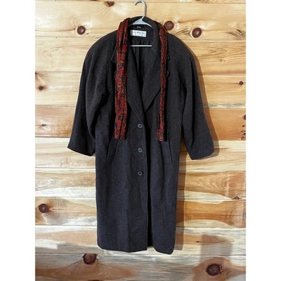 Vintage Maggie Lawrence Wool Long Jacket w/ Scarf. Brown. 18W/20W  Button  - Image 1 of 4