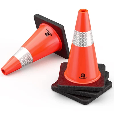 4 Pack Traffic Safety Cones 18 Inch with Black Weighted Base, Plastic PVC Cone,  - Image 1 of 4