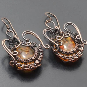 Created Amber Gemstone Mum Gift Wire Wrapped Earrings 2" Jewelry G16409 - Picture 1 of 3