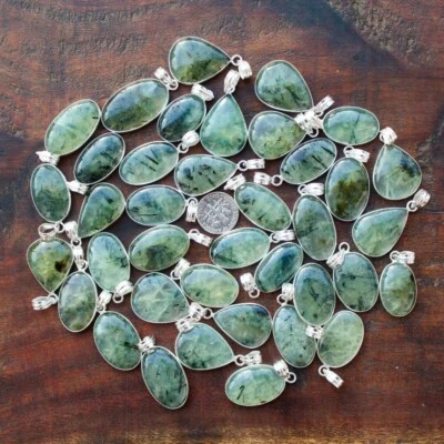 Colgantes de bisel hechos a mano con piedras preciosas de prehnita enchapados en plata de ley 925 100 piezas Foto 1 de 3