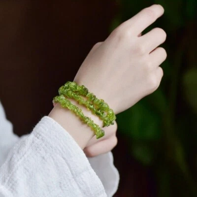 Natural Olivine Quartz Crystal Energy Stone Bead Stretch Bracelet Jewelry Reiki - Image 1 of 4
