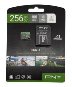 NEW PNY 256GB Elite-X Class 10 U3 V30 microSDXC Flash Memory Card 100MB/s - Picture 1 of 2