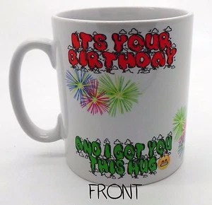 Happy Birthday Feuerwerk lustiger Witz schrullige Geschenke Neuheit Tee Kaffee Becher Tasse - Bild 1 von 2
