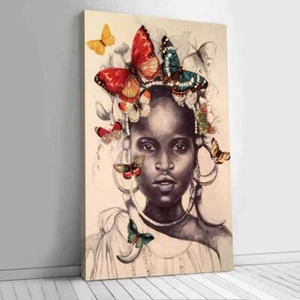African American Art Wall Deco Canvas Artwork Black Pretty Girl Style Painting - Picture 1 of 6