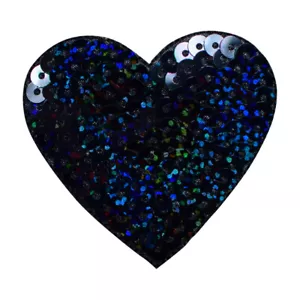 Black Sequin Heart Applique Patch 2-1/8" (Iron on) - Picture 1 of 1