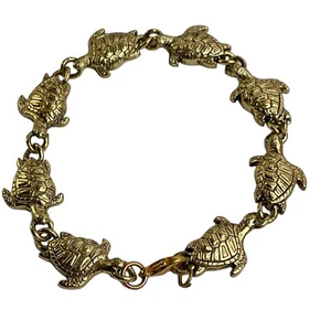 Vintage Gold tone Metal Turtle tortoise link Chain Bracelet - Picture 1 of 3