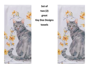 KAY DEE DESIGNS Sweet Home Gris Gato R4881 Dos Toallas de Terry Doble Propósito ~ 16"x26" - Imagen 1 de 2