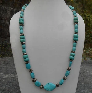 AAA+++ HIMALAYAN TRADITIONAL VINTAGE TIBETAN TURQUOISE BEADS NECKLACE. - Picture 1 of 6