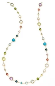 36" Long Multi Color Necklace Multi Color Gemstone Charm 925 Sterling Silver - Picture 1 of 7