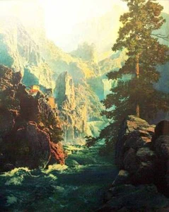 Canyon, Mountains, Blue Stream by Maxfield Parrish - Picture 1 of 1