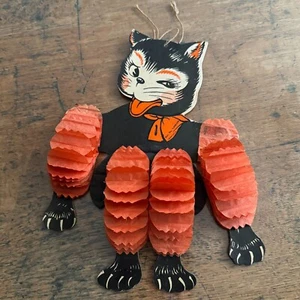 Vintage Halloween 40er Jahre gestanzt Katze Krepp Papier Arme und Beine hängende Dekoration - Bild 1 von 7