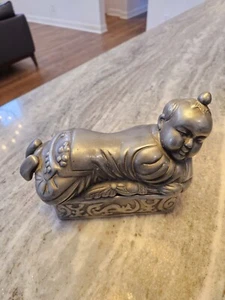 Statua cuscino bambino 11,5" Old Song Dynasty Ding Kiln persone dorate Tongzi - Foto 1 di 16
