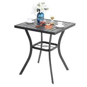 36'' Bar Height Table Outdoor Dining Table with Umbrella Hole Metal Patio Table - Picture 1 of 7
