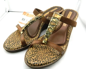 Grendha Womens Jeweled Platform Wdge Sandals Leopard Brown Bronze Size 10 - Picture 1 of 6