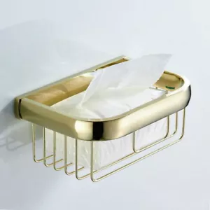 Toilet Paper Holder Gold Brass Bathroom Kitchen Tissue Rack Storage Basket Shelf - Picture 1 of 6