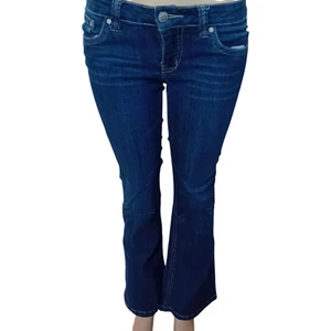 Y2K Women's Bongo Low Rise Flared Leg Jeans Dark Wash Denim Embroidered Casual 9 - Picture 1 of 16