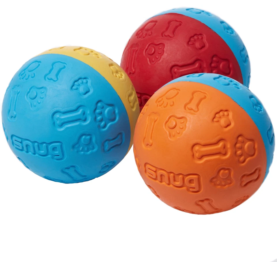 Snug Rubber Dog Balls Tennis Ball Size Virtually Indestructible 3 Pack